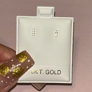 10K Solid Gold/ Tiny CZ Bar Type E Stud Earrings